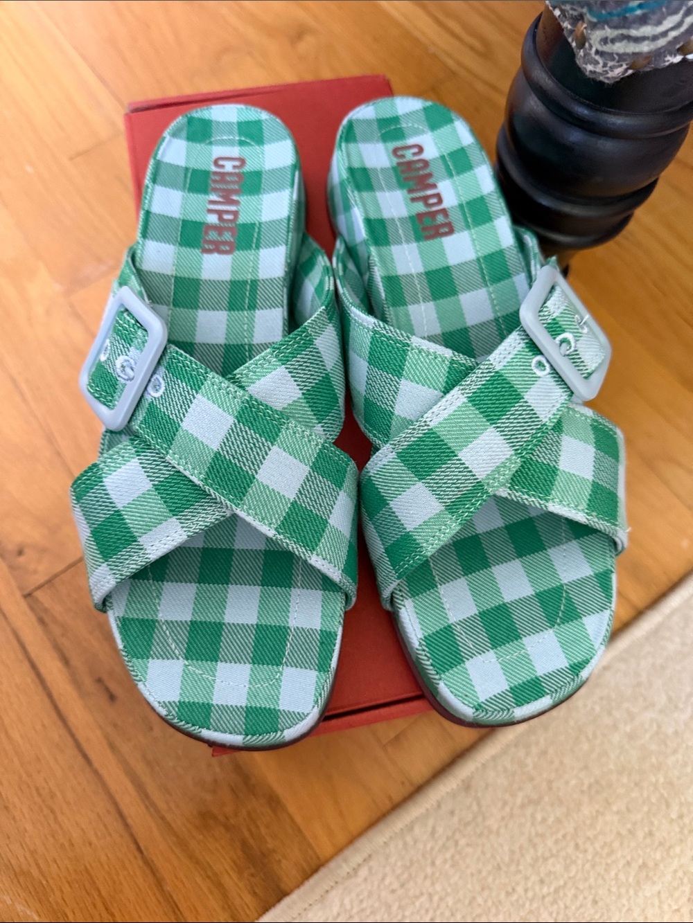 Antonik‎ Green Gingham Buckle Sandal slides US 9-9.5